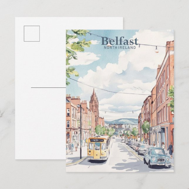 Belfast North Ireland Gouache Illustration Travel Vykort (Fram/baksida)