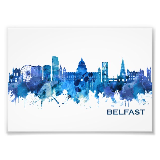 Belfast Northern Ireland Skyline Blue Fototryck (Framsidan)