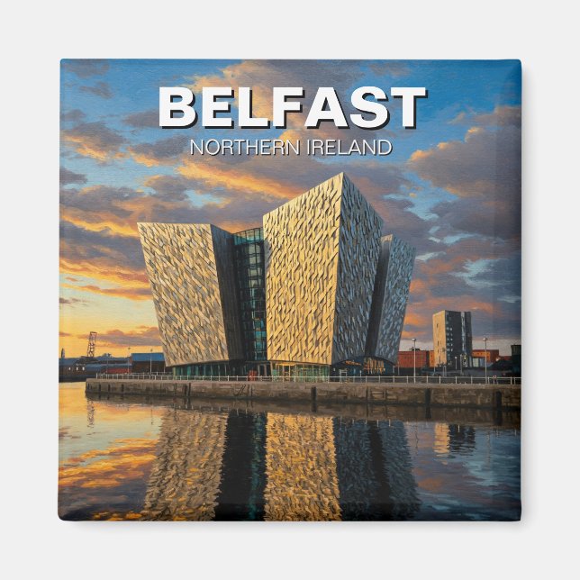 Belfast Northern Ireland Travel Sunset Magnet (Framsidan)