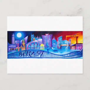 Belfast Panoramic med markeringar för berömd Vykort