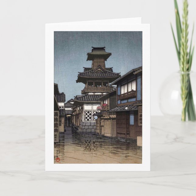 Belfry in Okayama, Hasui Kawase, Woodcut Kort (Framsida)