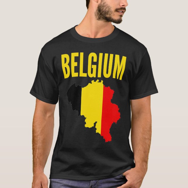Belgian  Belgium Country Map Flag T Shirt (Framsida)