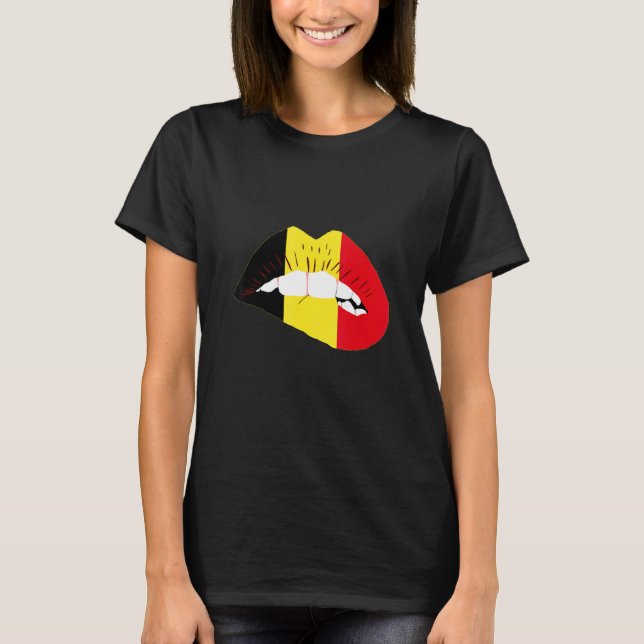 Belgian Flag Lips Belgian Pride Belgie Belgian Roo T Shirt (Framsida)