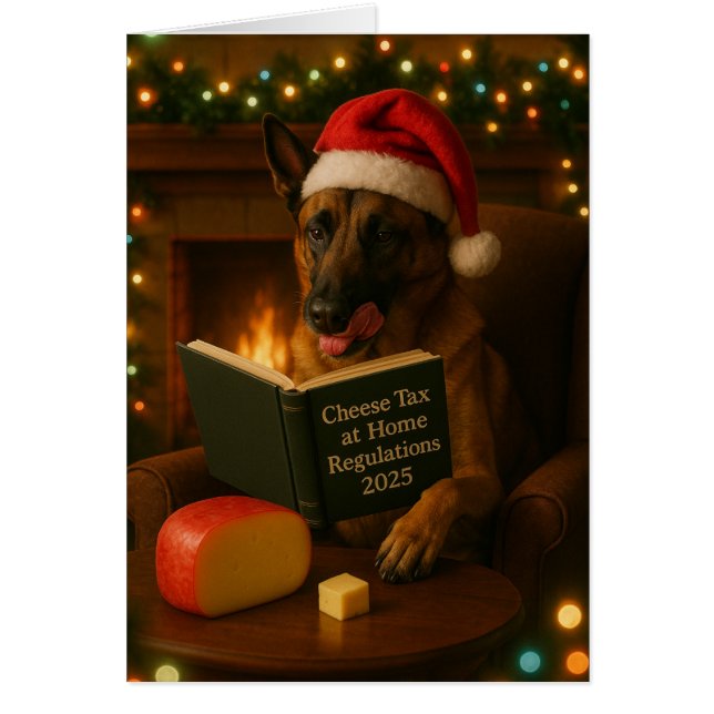 Belgian Malinois 'Cheese Tax' Christmas card Hälsningskort (Framsidan)