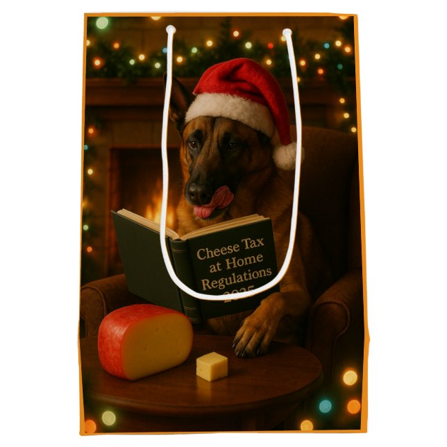 Belgian Malinois Cheese Tax Christmas gift bag  (Baksidan)