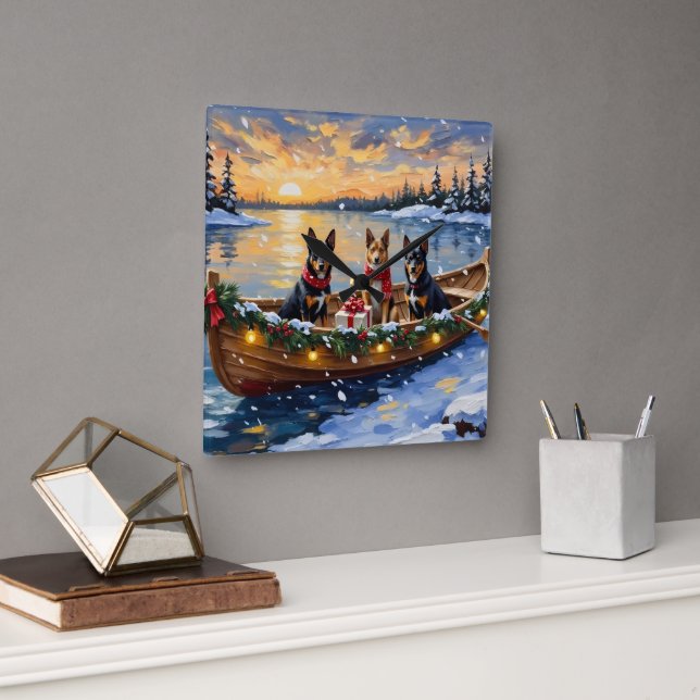 Belgian Malinois Christmas Boat Holiday Fyrkantig Klocka (Kontor)