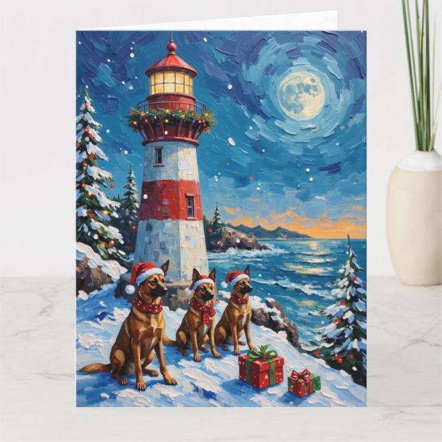 Belgian Malinois Christmas Lighthouse Holiday Kort (Framsida)