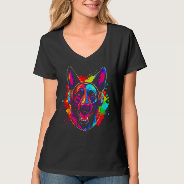 Belgian Malinois Dog DJ Festival T Shirt (Framsida)