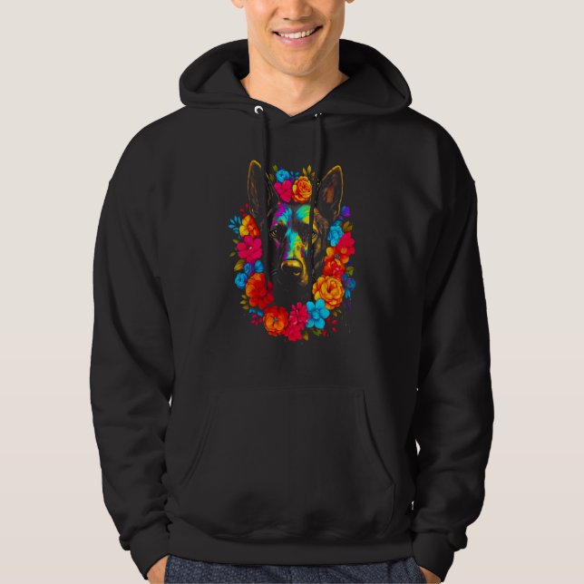 Belgian Malinois Dog Flowers Hoodie (Framsida)