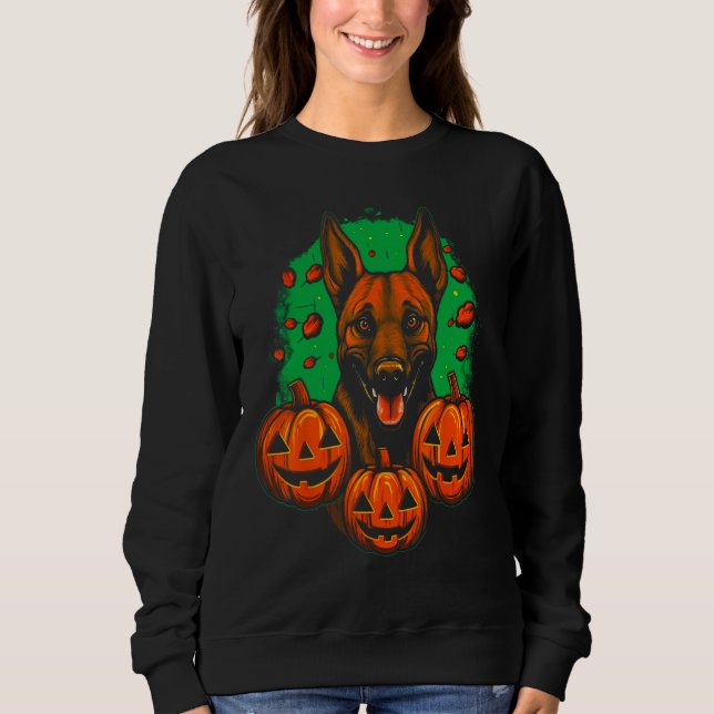 Belgian Malinois Dog Halloween Pumpkin T Shirt (Framsida)