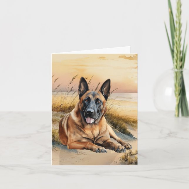 Belgian Malinois Dog Lover Sandy Beach Anteckningskort (Framsida)