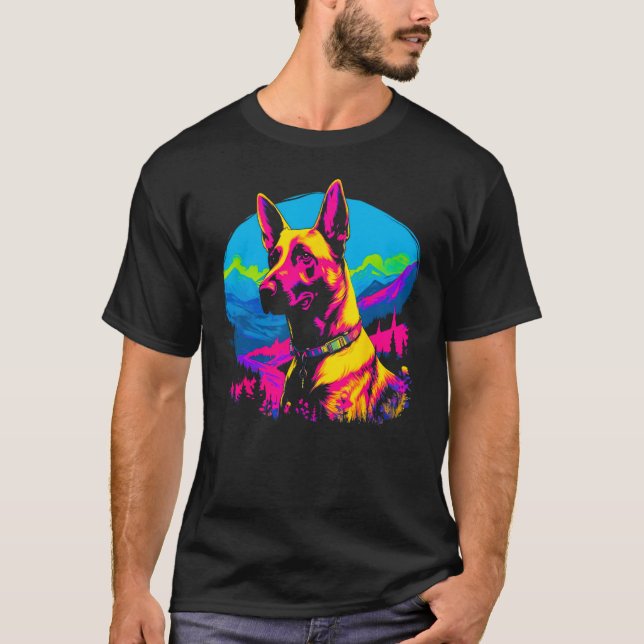 Belgian Malinois Dog Pop Art T Shirt (Framsida)