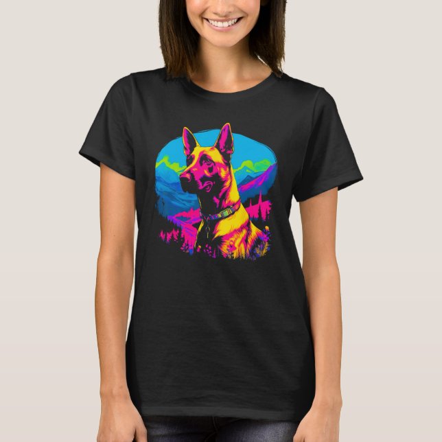 Belgian Malinois Dog Pop Art T Shirt (Framsida)