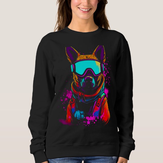 Belgian Malinois Dog Winter Snowboard T Shirt (Framsida)
