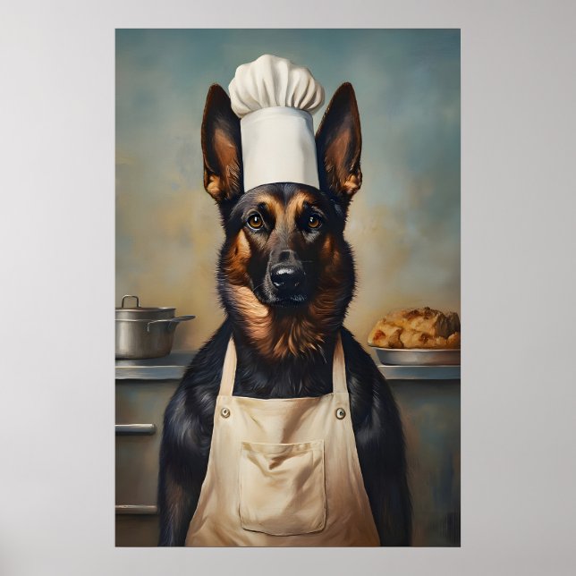 Belgian Malinois In Chefs Hat Poster, Pet Poster (Framsidan)