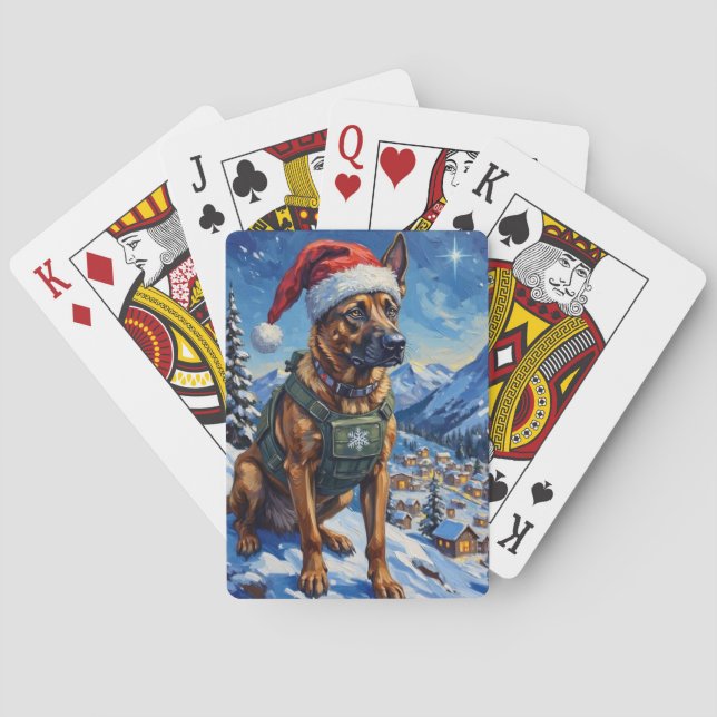 Belgian Malinois Mountain Patrol Christmas Casinokort (Baksidan)