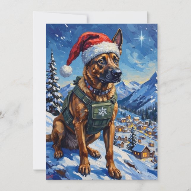 Belgian Malinois Mountain Patrol Christmas Julkort (Framsida)
