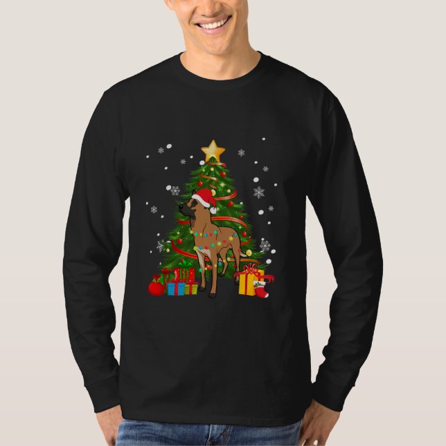 Belgian Malinois Santa Christmas Tree Light T Shirt (Framsida)