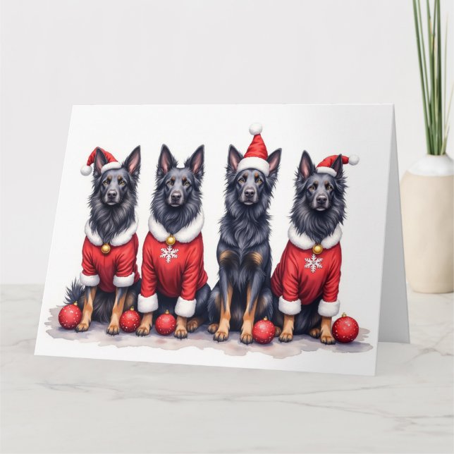Belgian Shepherd Christmas Dress Santa Hat Kort (Framsida)
