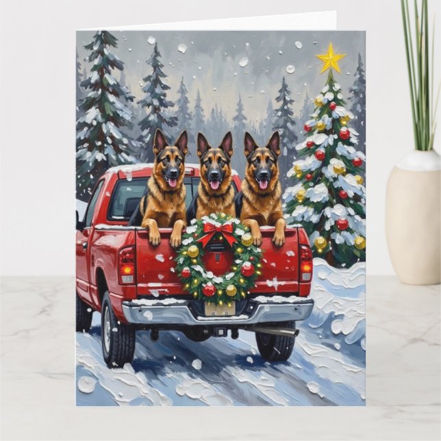 Belgian Shepherd Christmas Red Truck Holiday Kort (Framsida)