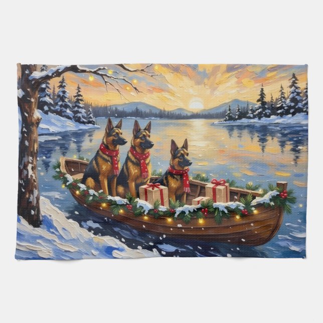 Belgian Shepherd Tervuren Christmas Boat Holiday Kökshandduk (Horisontell)