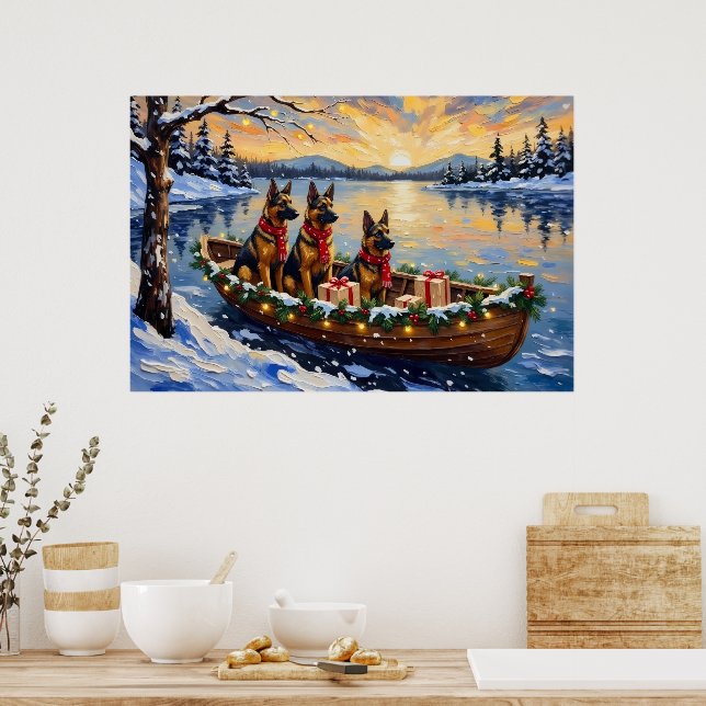 Belgian Shepherd Tervuren Christmas Boat Holiday Poster (Kök)