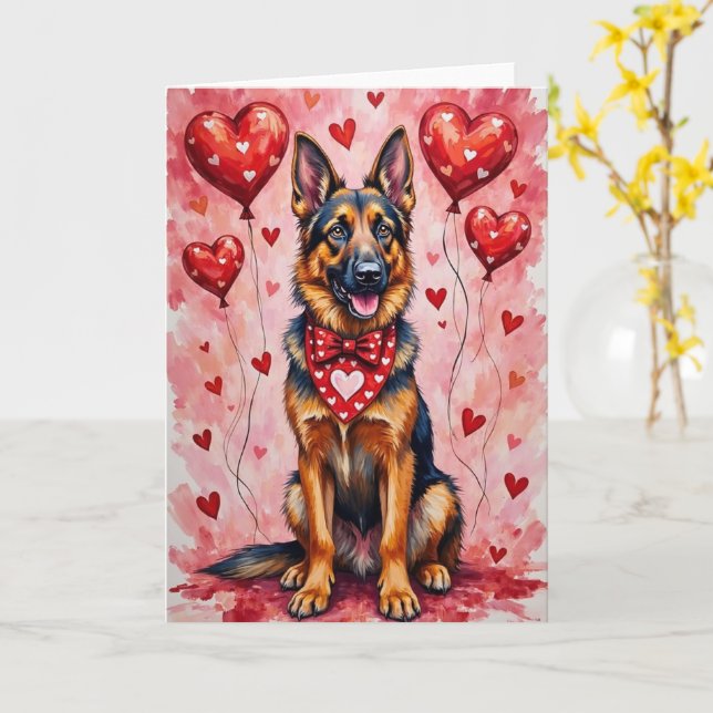 Belgian Shepherd Valentine’s Day Dog with Hearts Kort (Gul blomma)