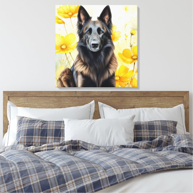 Belgian Tervuren Dog Lover and Poppies Canvastryck (Insitu (sovrum))