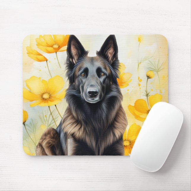 Belgian Tervuren Dog Lover and Poppies Musmatta (Med mus)