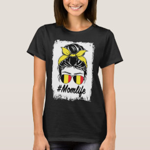 Belgien Flagga Belgiska Mamma Messy Bun Mamma Life T Shirt