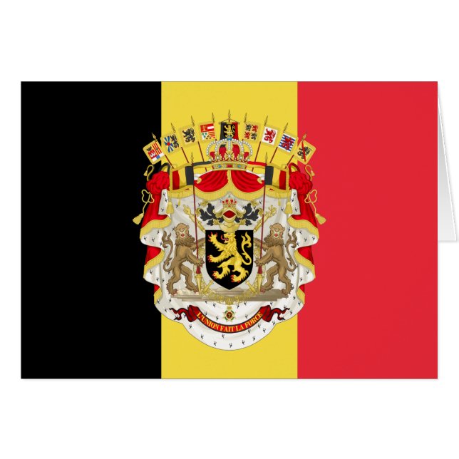 Belgien Flagga & COA Hälsningskort (Framsidan Horizontal)