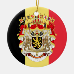Belgien Flagga & COA Julgransprydnad Keramik