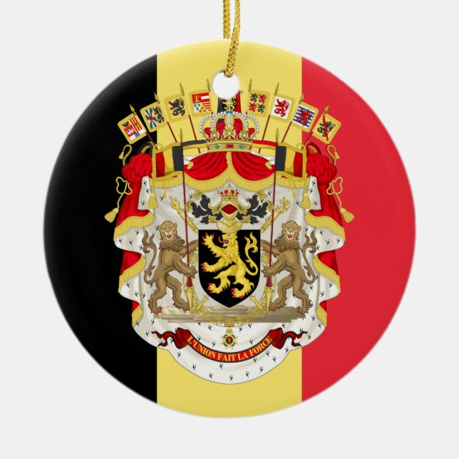 Belgien Flagga & COA Julgransprydnad Keramik (Framsidan)