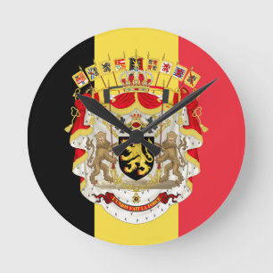 Belgien Flagga & COA Rund Klocka