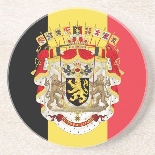 Belgien Flagga & COA Underlägg Sandsten (Framsidan)