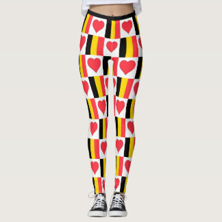 Belgien Flagga Heart Mönster Cute Patriotic Belgiu Leggings
