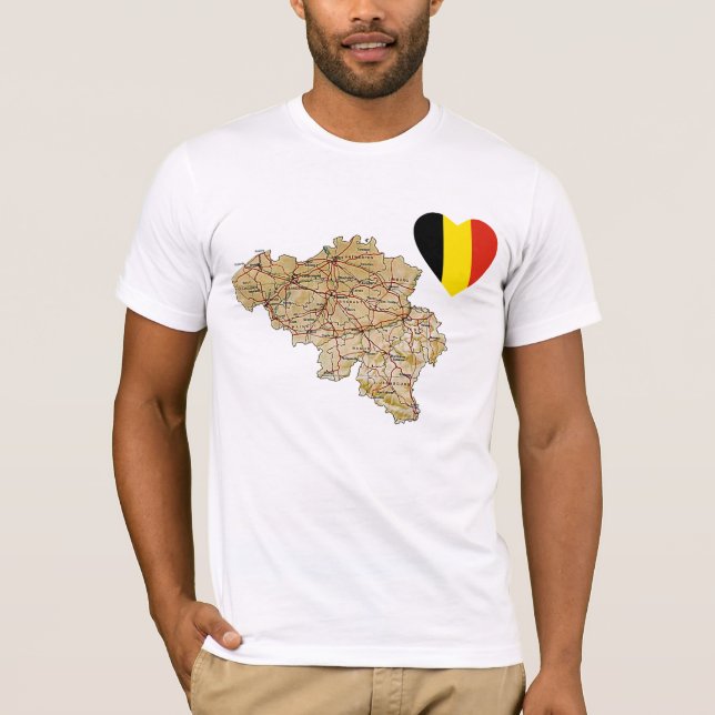 Belgien Flagga Heart och Karta T-Shirt (Framsida)