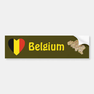 Belgien Flagga Hjärta + Karta Bildstämpel Klisterm Bildekal
