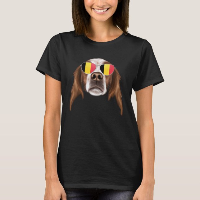 Belgien Flagga Irish Red and White Setter Hund Bel T Shirt (Framsida)