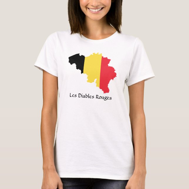 Belgien Flagga Karta Les Diables Rouges T-Shirt (Framsida)