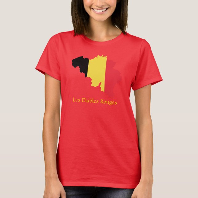 Belgien Flagga Karta Les Diables Rouges T-Shirt (Framsida)
