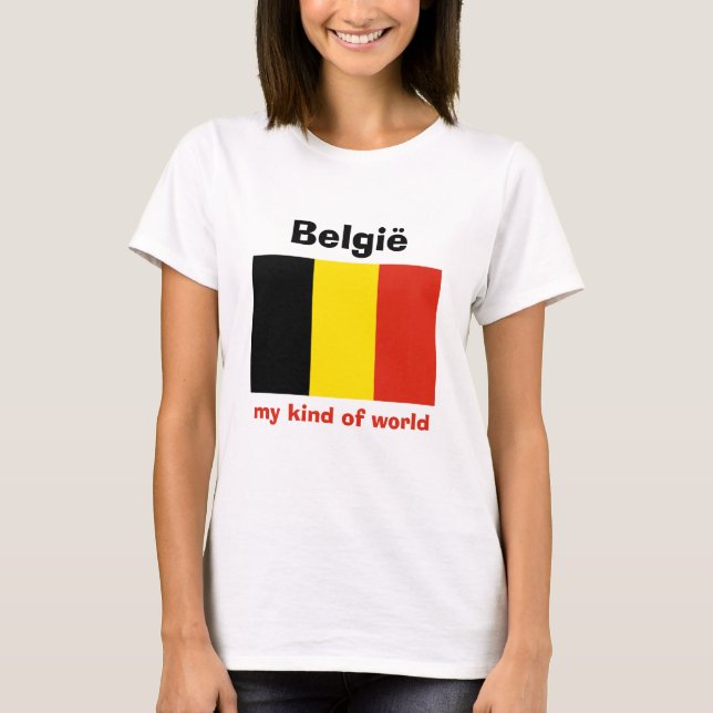 Belgien Flagga + Karta + Text T-Shirt (Framsida)