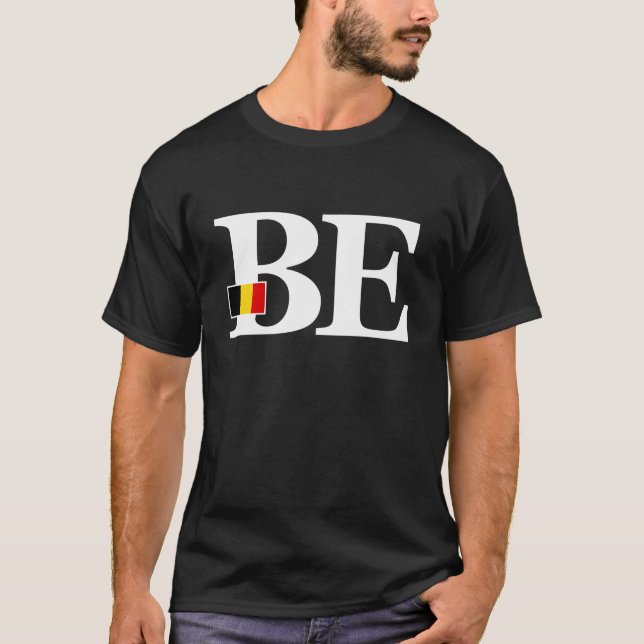 Belgien Flagga och Land Initialer T Shirt (Framsida)