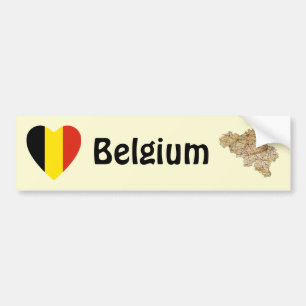Belgien flaggahjärta + Kartabildekal Bildekal
