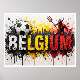 Belgien Fotboll Stadsscenariot Oljemålning Stil Ko Poster