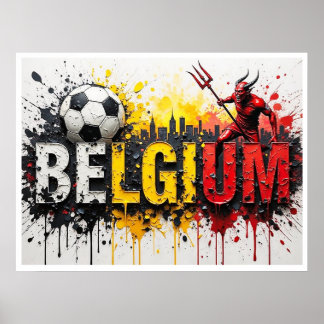 Belgien Fotboll Stadsscenariot Oljemålning Stil Ko Poster