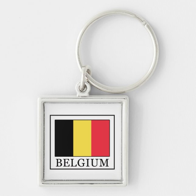 Belgien Fyrkantig Silverfärgad Nyckelring (Framsidan)