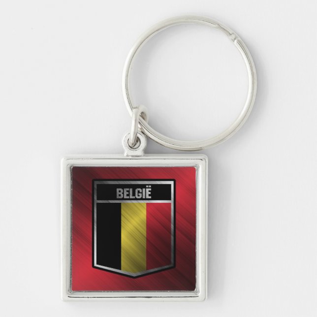 Belgien Fyrkantig Silverfärgad Nyckelring (Framsidan)