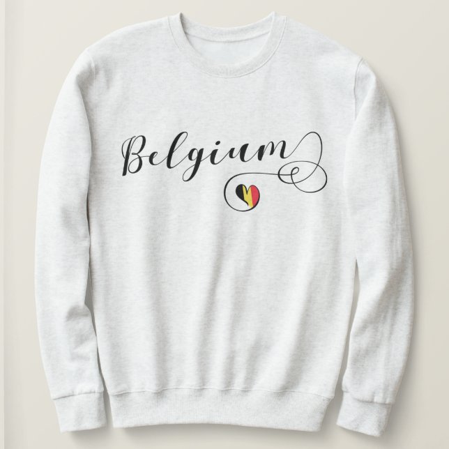 Belgien Heart Sweatshirt, Belgiska Flagga Tee Shirt (Design framsida)