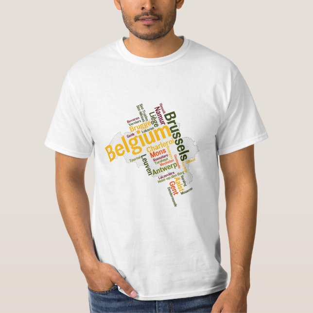 Belgien Karta Cities T-Shirt (Framsida)